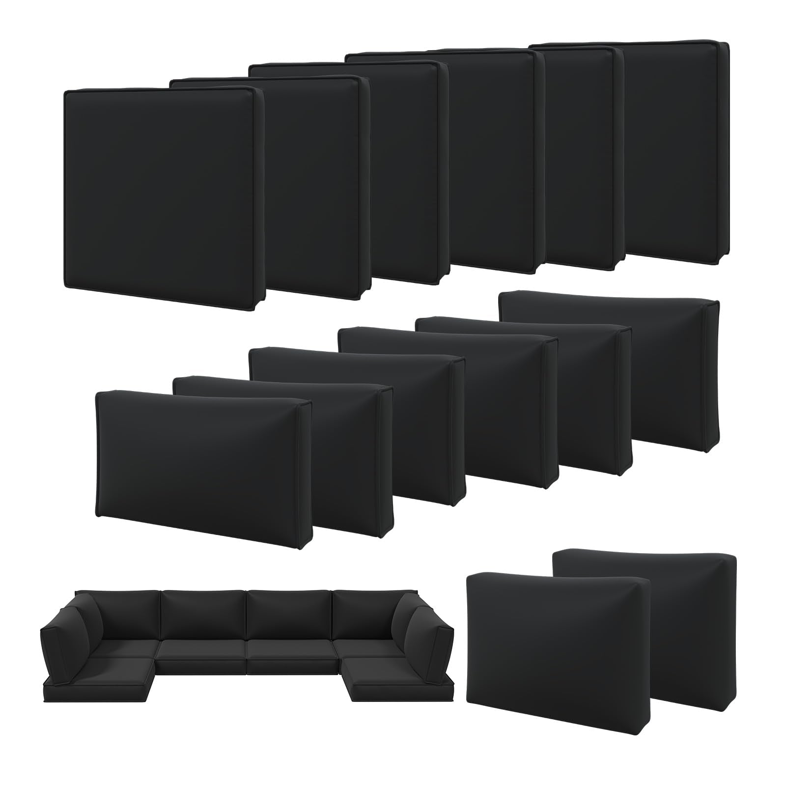 14Pcs Grey Waterproof Zipper Patio Cushion Covers