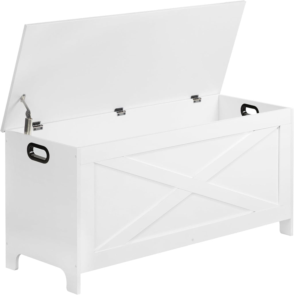 White Lid Safety Hinge Storage Bench Chest