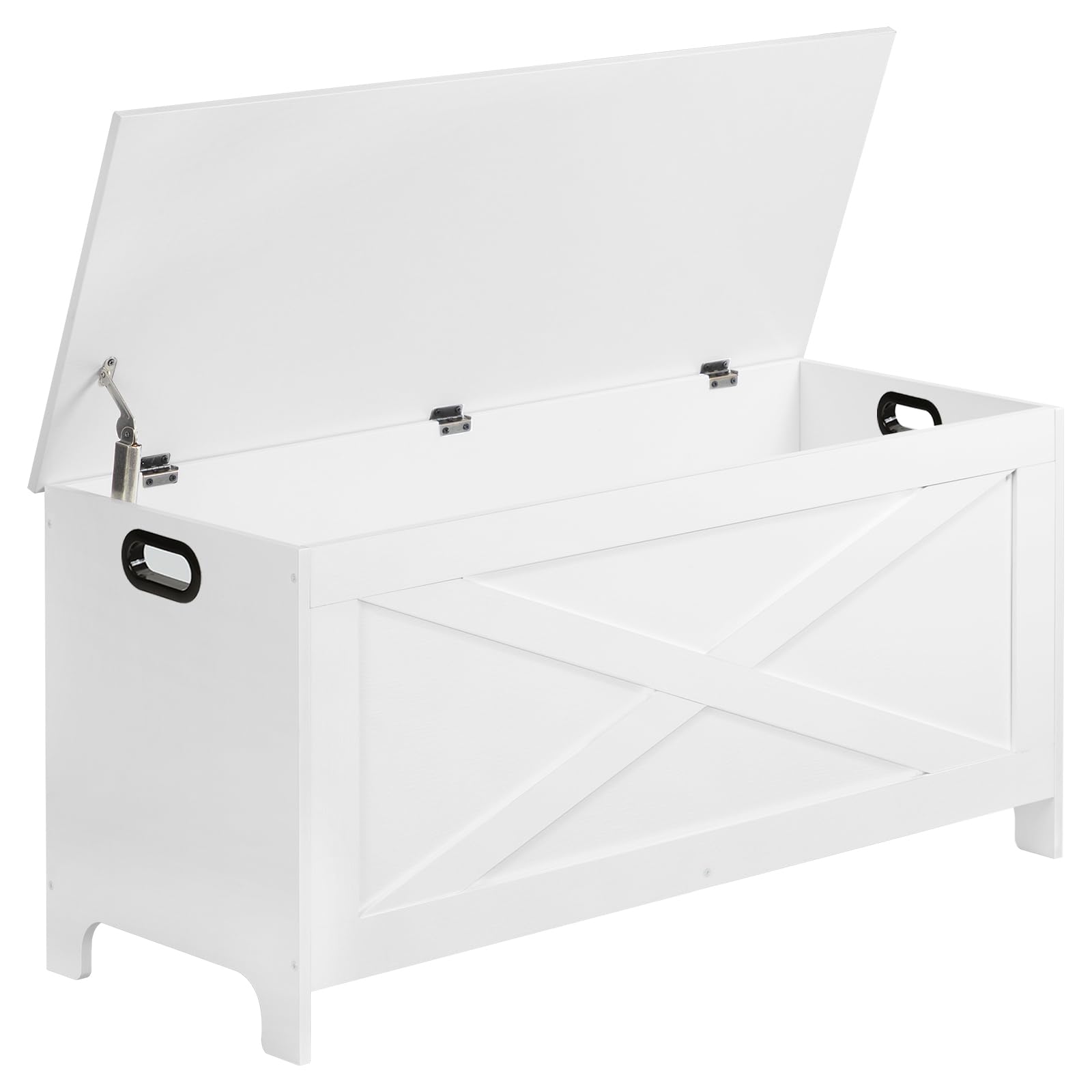 White Lid Safety Hinge Storage Bench Chest