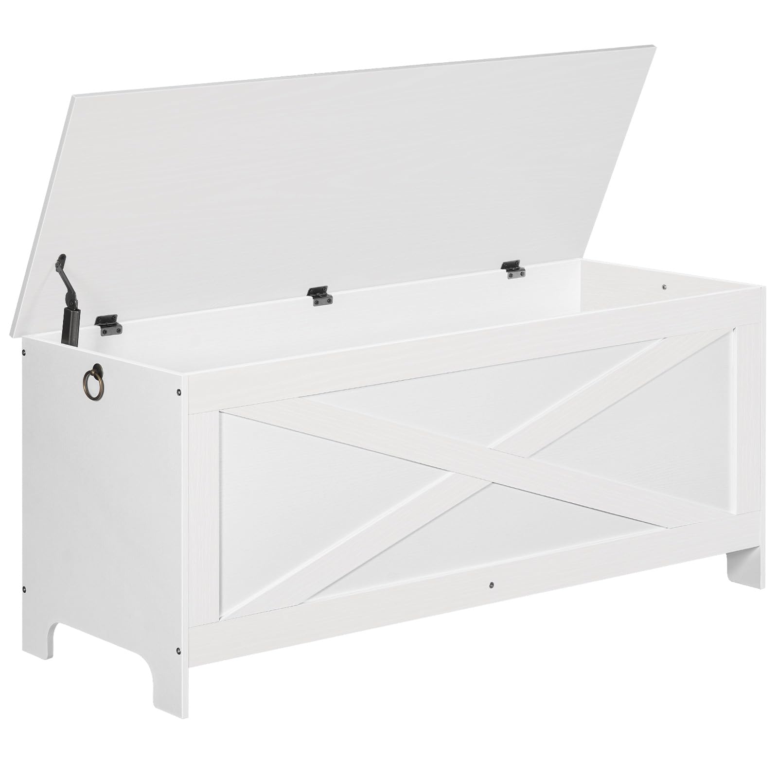 White Lid Safety Hinge Storage Bench Chest