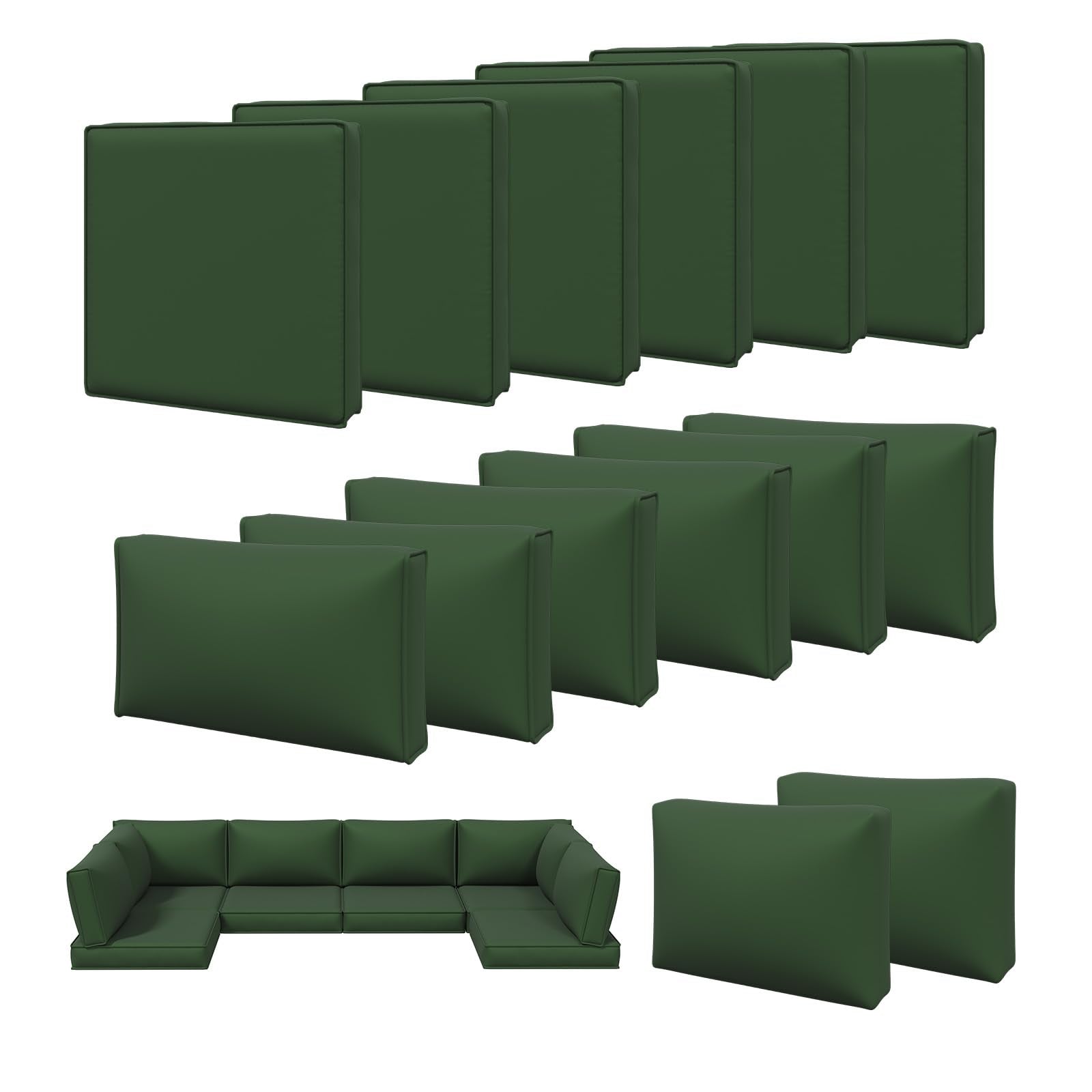 14Pcs Grey Waterproof Zipper Patio Cushion Covers