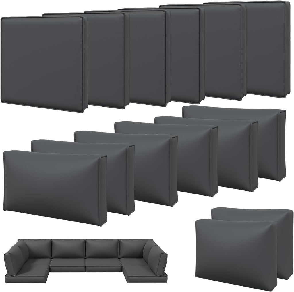14Pcs Grey Waterproof Zipper Patio Cushion Covers