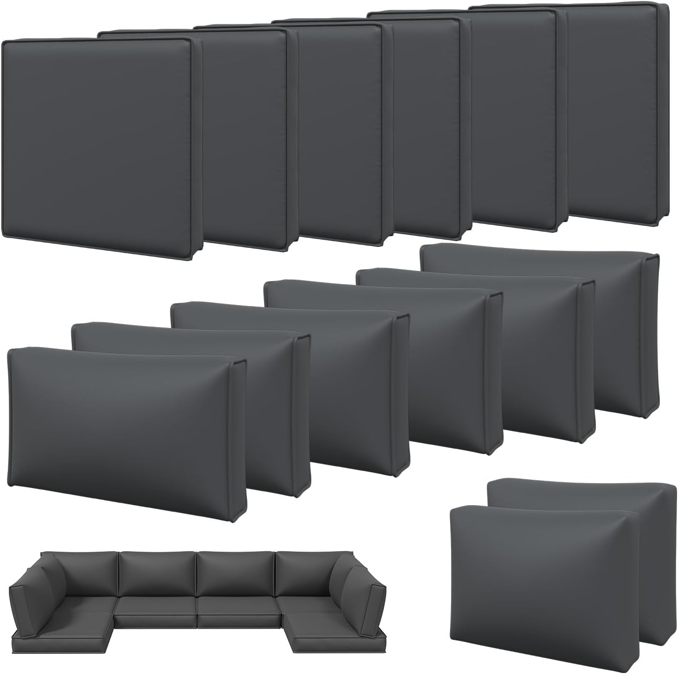 14Pcs Grey Waterproof Zipper Patio Cushion Covers