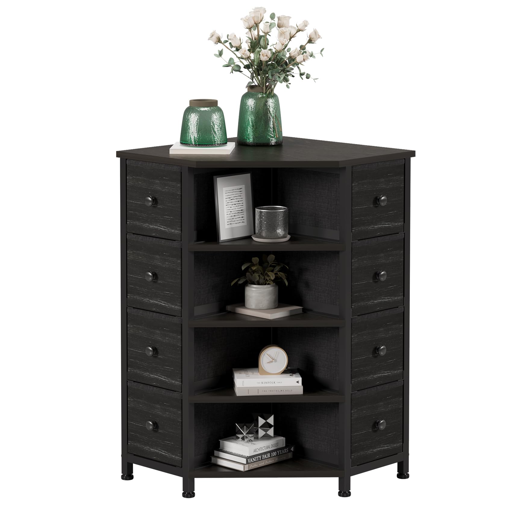 8 Drawers Retro Fabric Corner Dresser