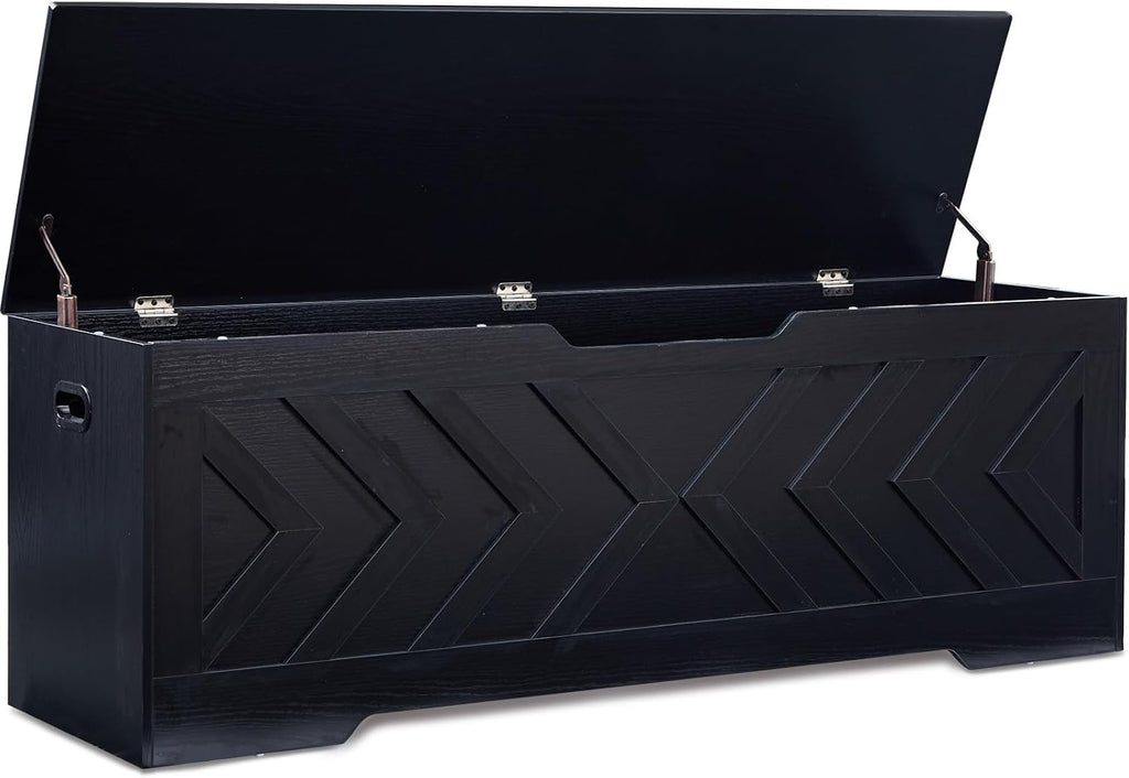 Black Extra Large Safety Hinge Storage Bench