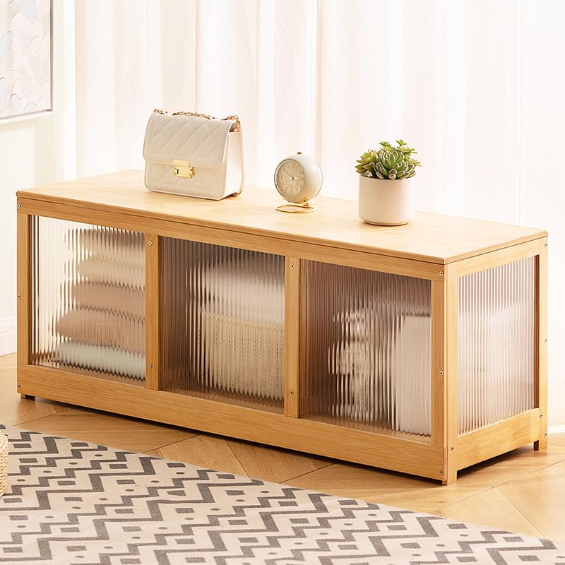 Bamboo Acrylic Panel Storage Bench Chest