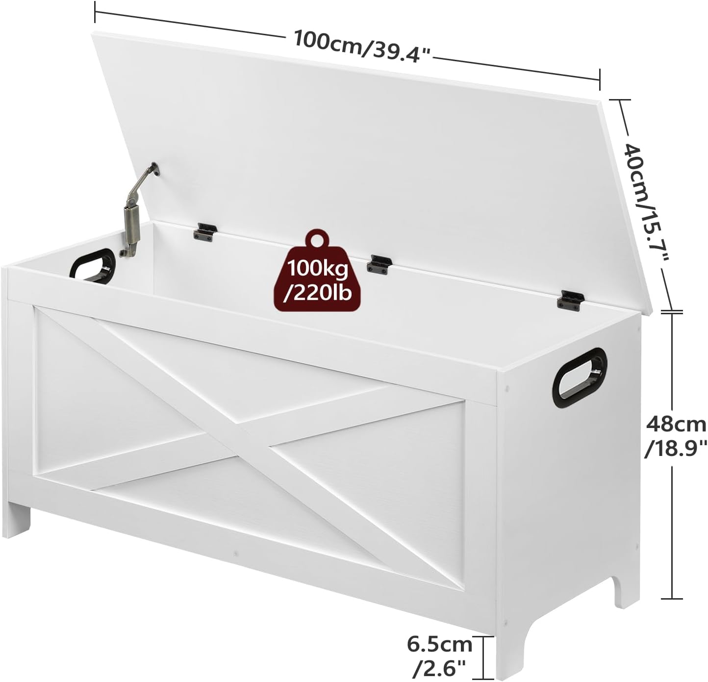 White Lid Safety Hinge Storage Bench Chest