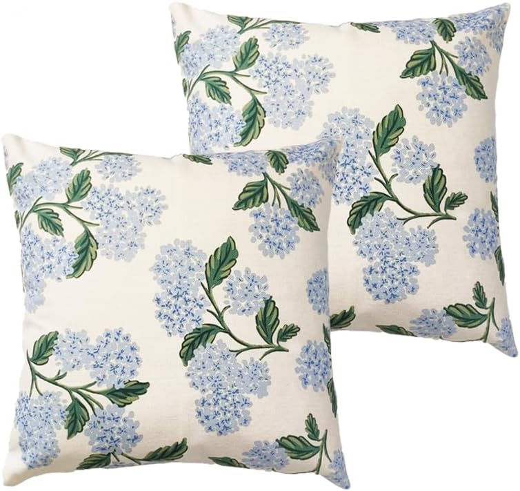 2 Pack Blue Hydrangea Floral Pillow Covers