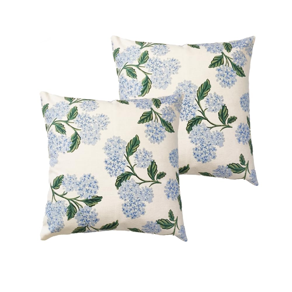 2 Pack Blue Hydrangea Floral Pillow Covers