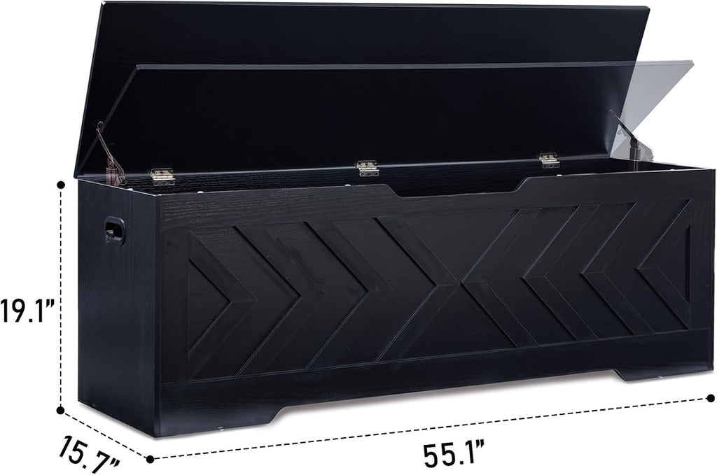 Black Extra Large Safety Hinge Storage Bench