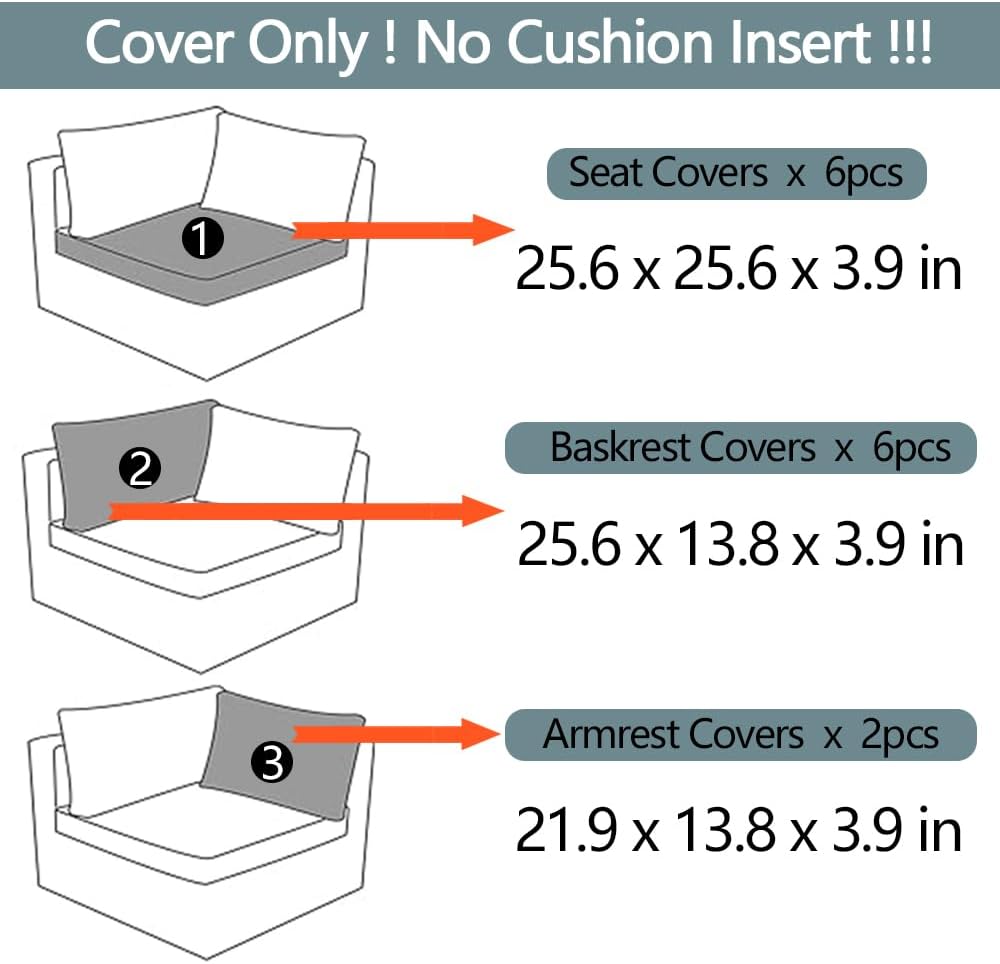 14Pcs Zipper Washable Patio Sofa Cushion Covers