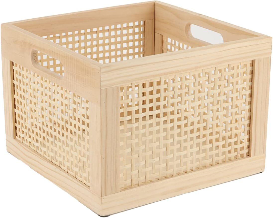 Bamboo Cube Wooden Storage Organizer Bins