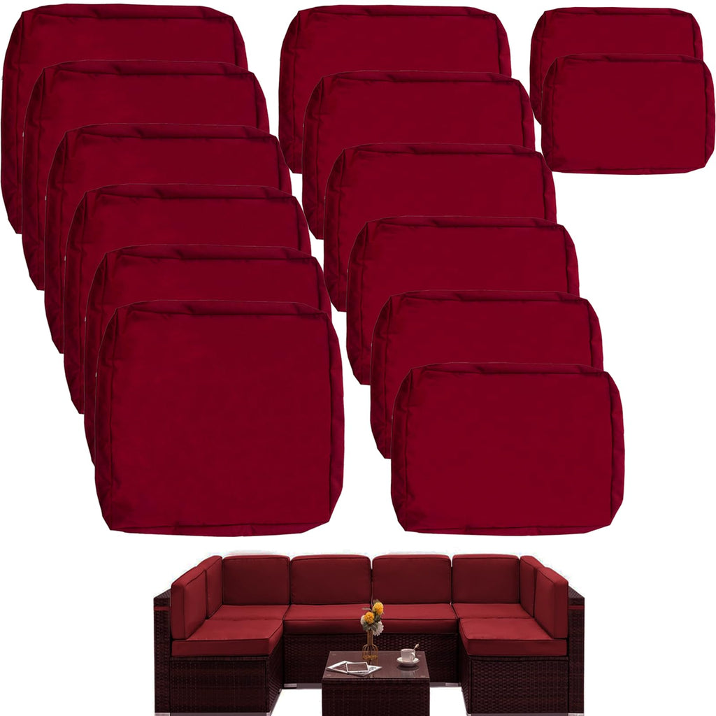 14Pcs Dark Red Waterproof Rattan Cushion Covers