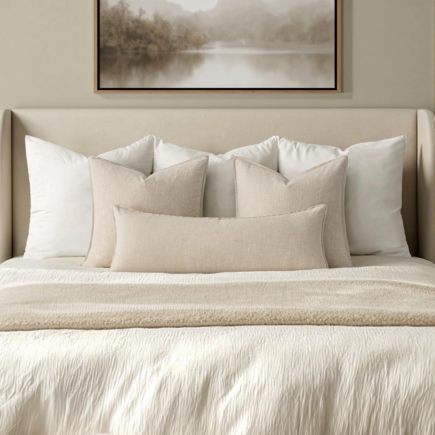 1 Pack Beige Boho Lumbar Pillow Cover