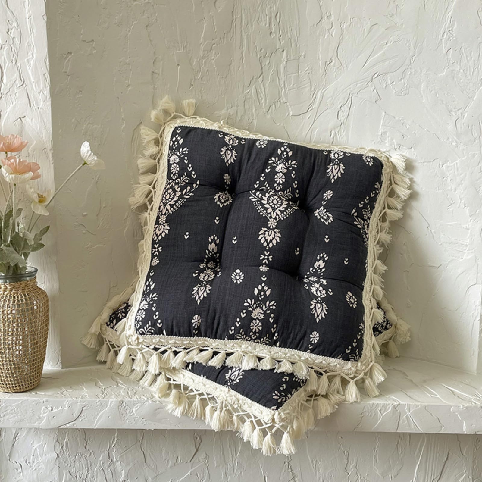2 Pack Floral Tassel Chair Seat Cushions