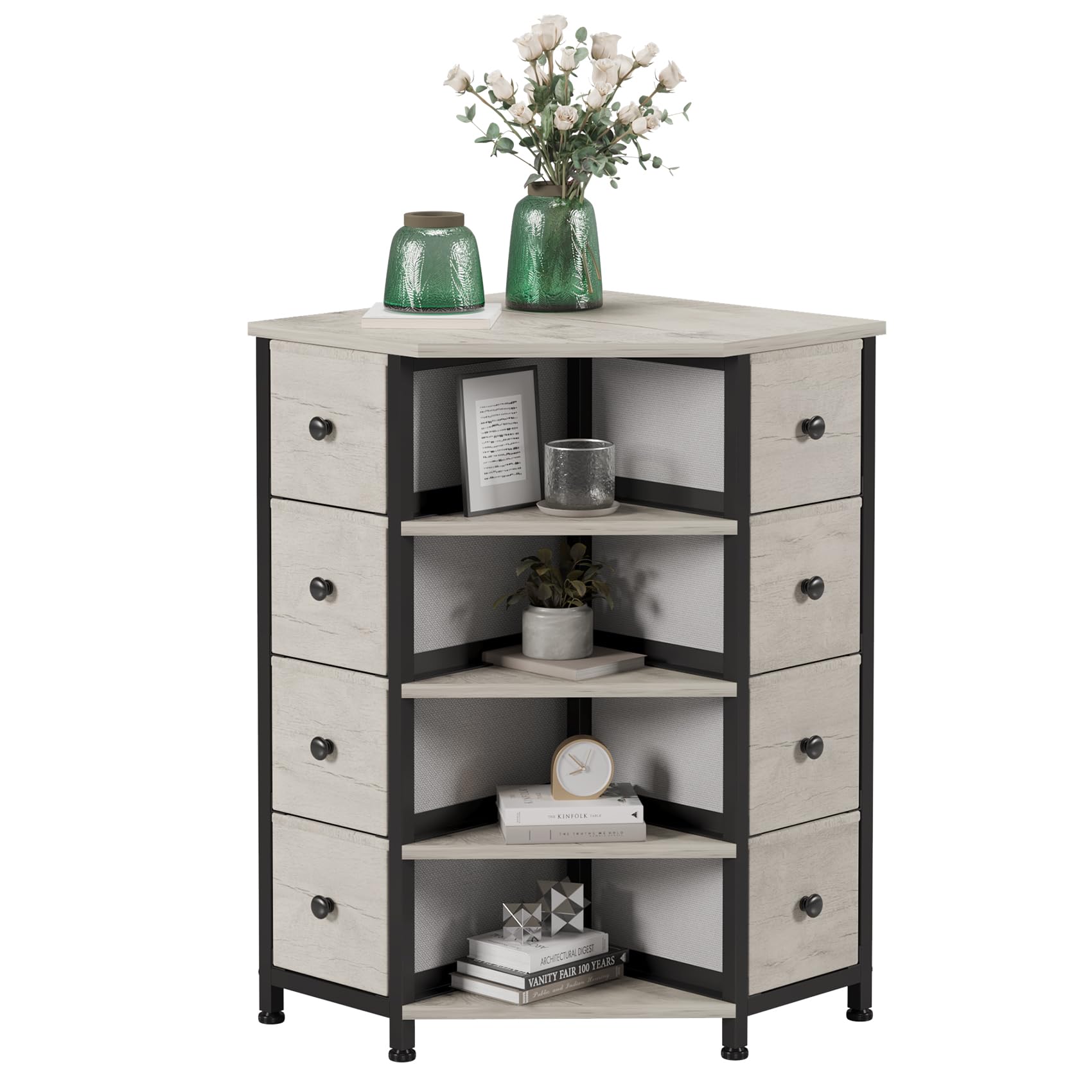 8 Drawers Retro Fabric Corner Dresser