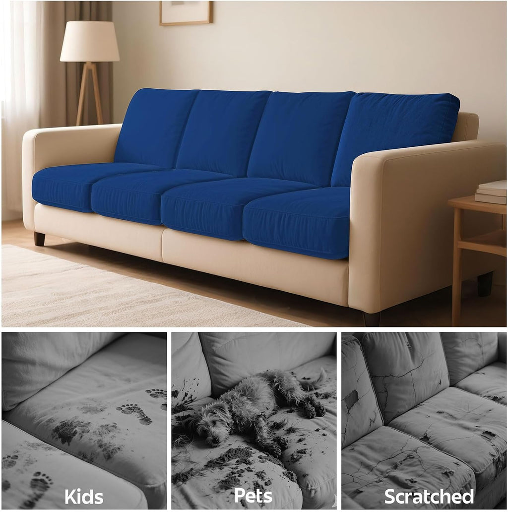 8Pcs Stretch Blue Patio Cushion Slipcovers