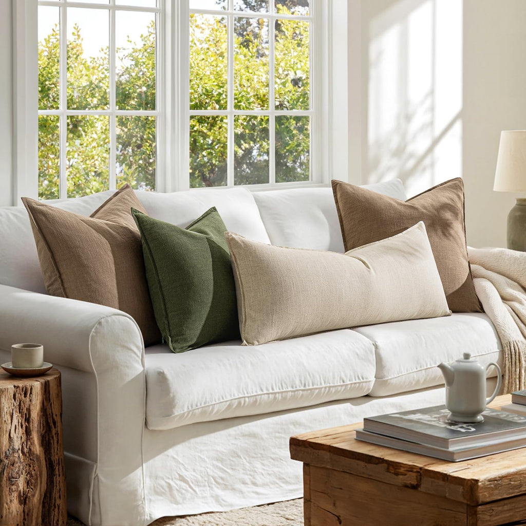 1 Pack Beige Boho Lumbar Pillow Cover