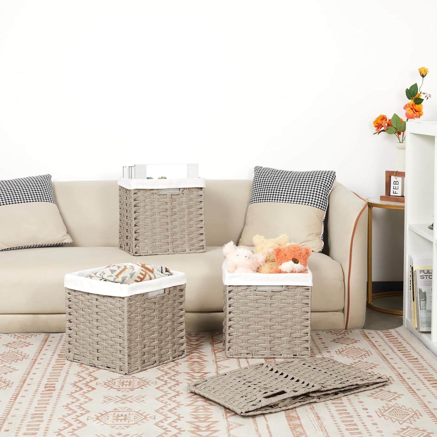 4 Pack Waterproof Imitation Wicker Cube Baskets