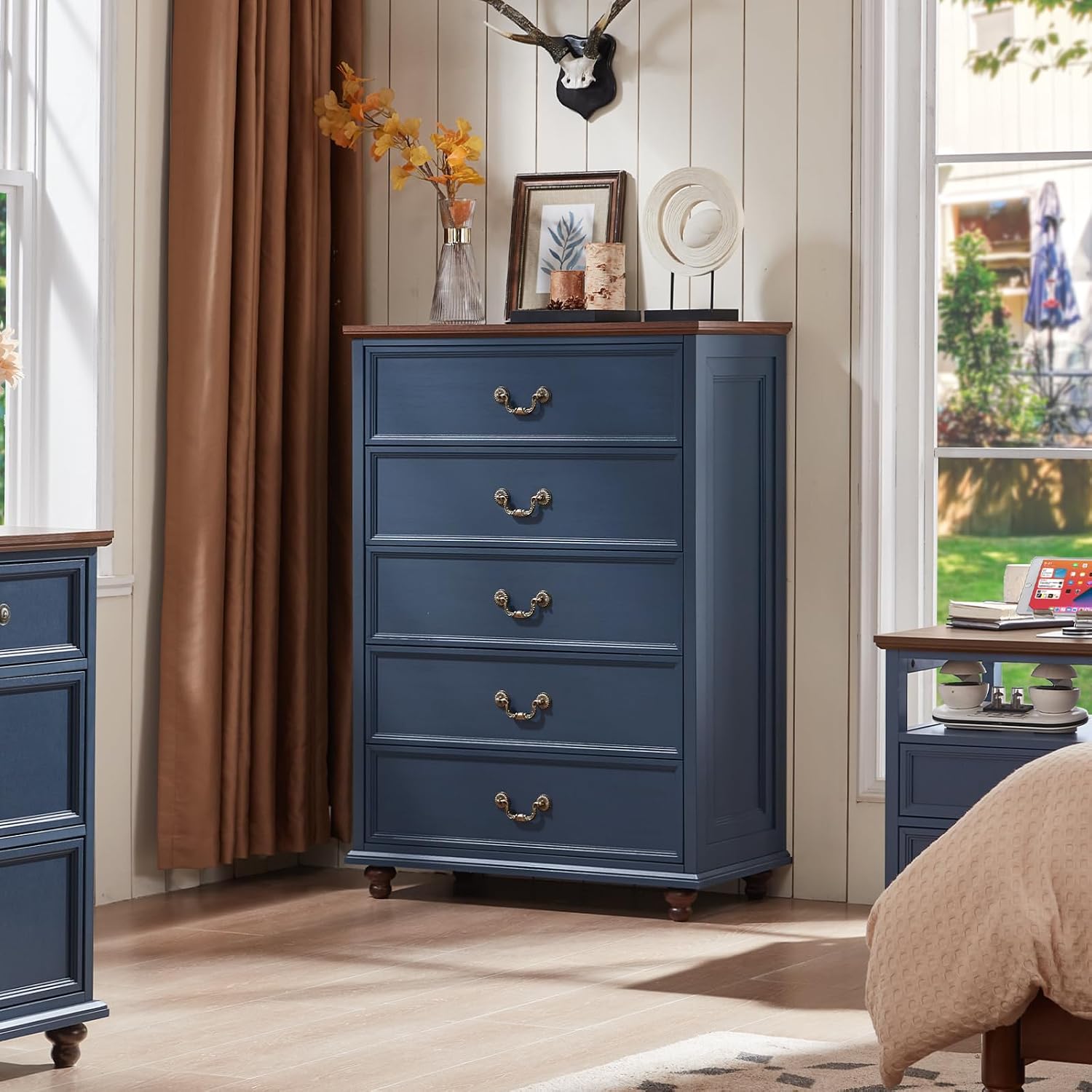Navy Blue Farmhouse 5 Drawer Dresser