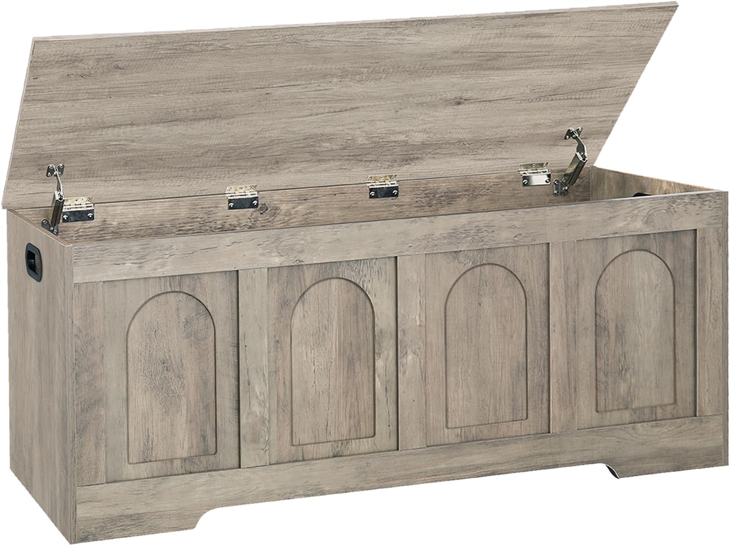 Gray Wash Rattan Flip Top Storage Bench