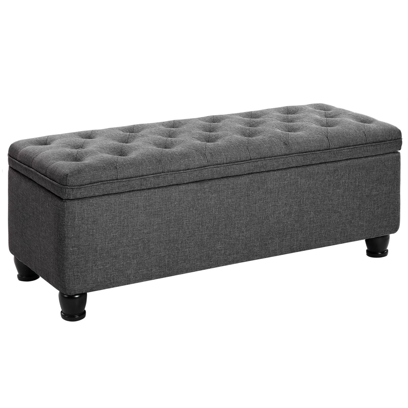 Slate Gray Linen Storage Ottoman Bench