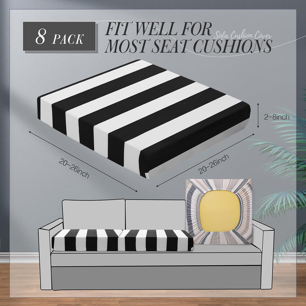 8Pcs Black White Striped Stretch Cushion Covers
