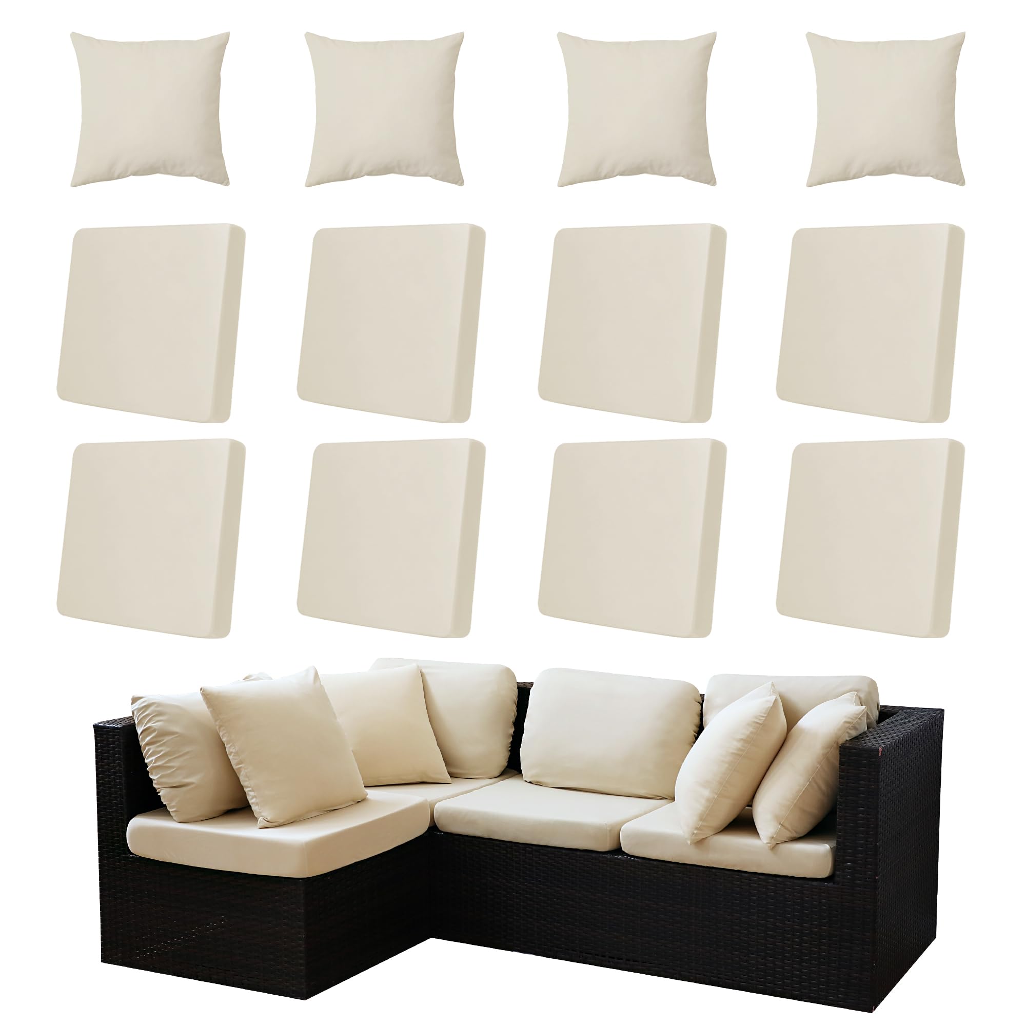 8Pcs White Stretch Washable Patio Cushion Covers