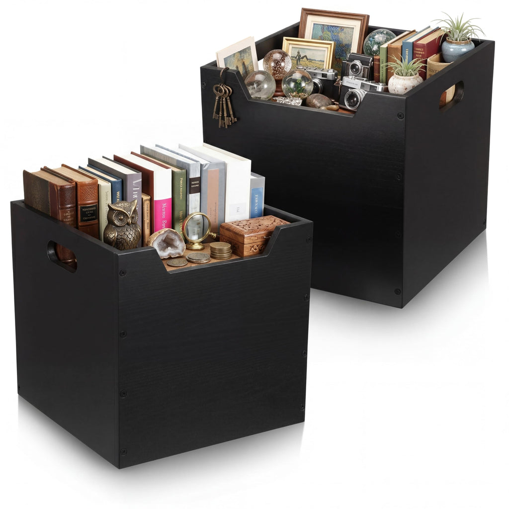 2 Pack Stackable Wooden Cube Storage Bins