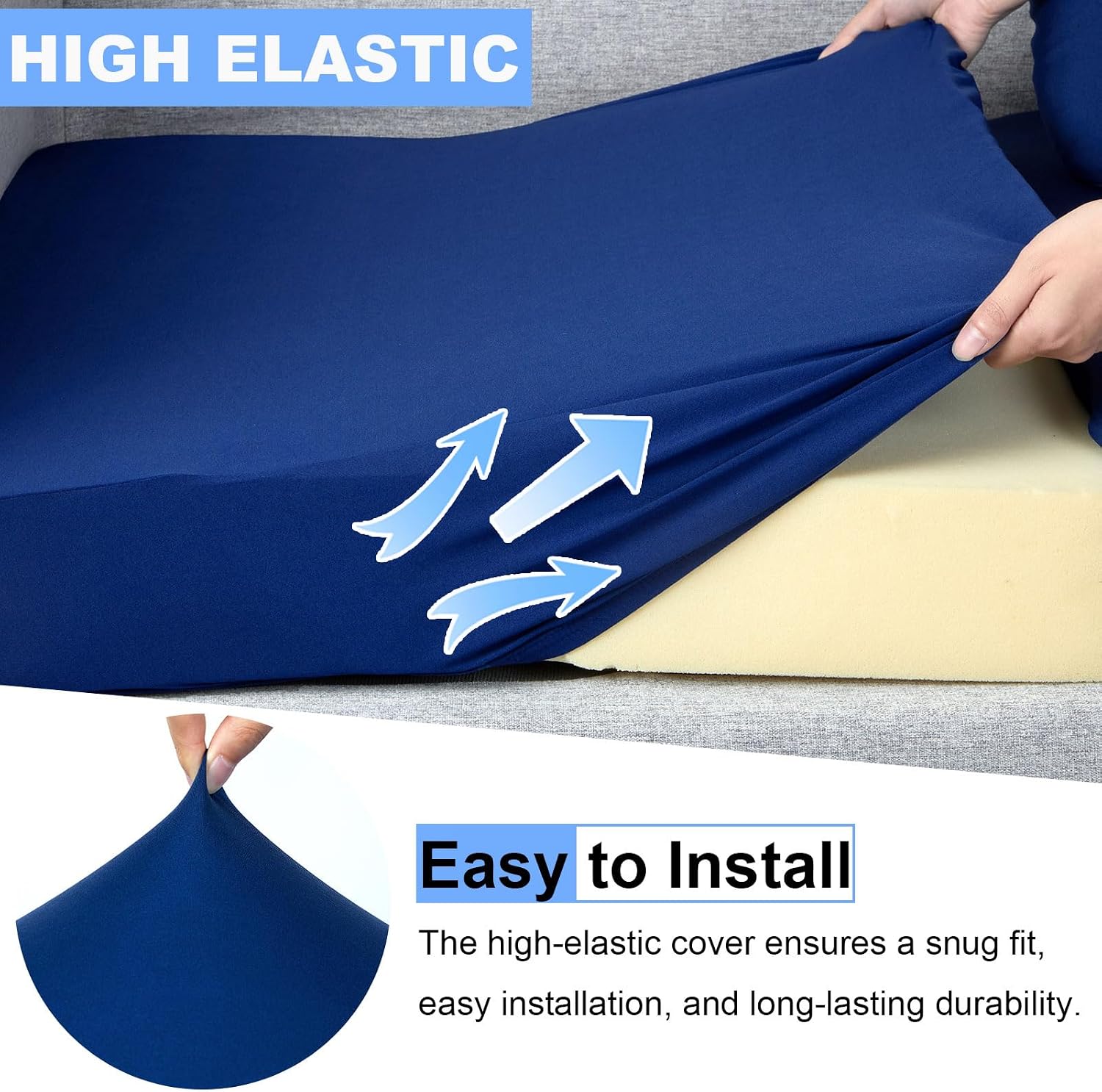 8Pcs Stretch Blue Patio Cushion Slipcovers