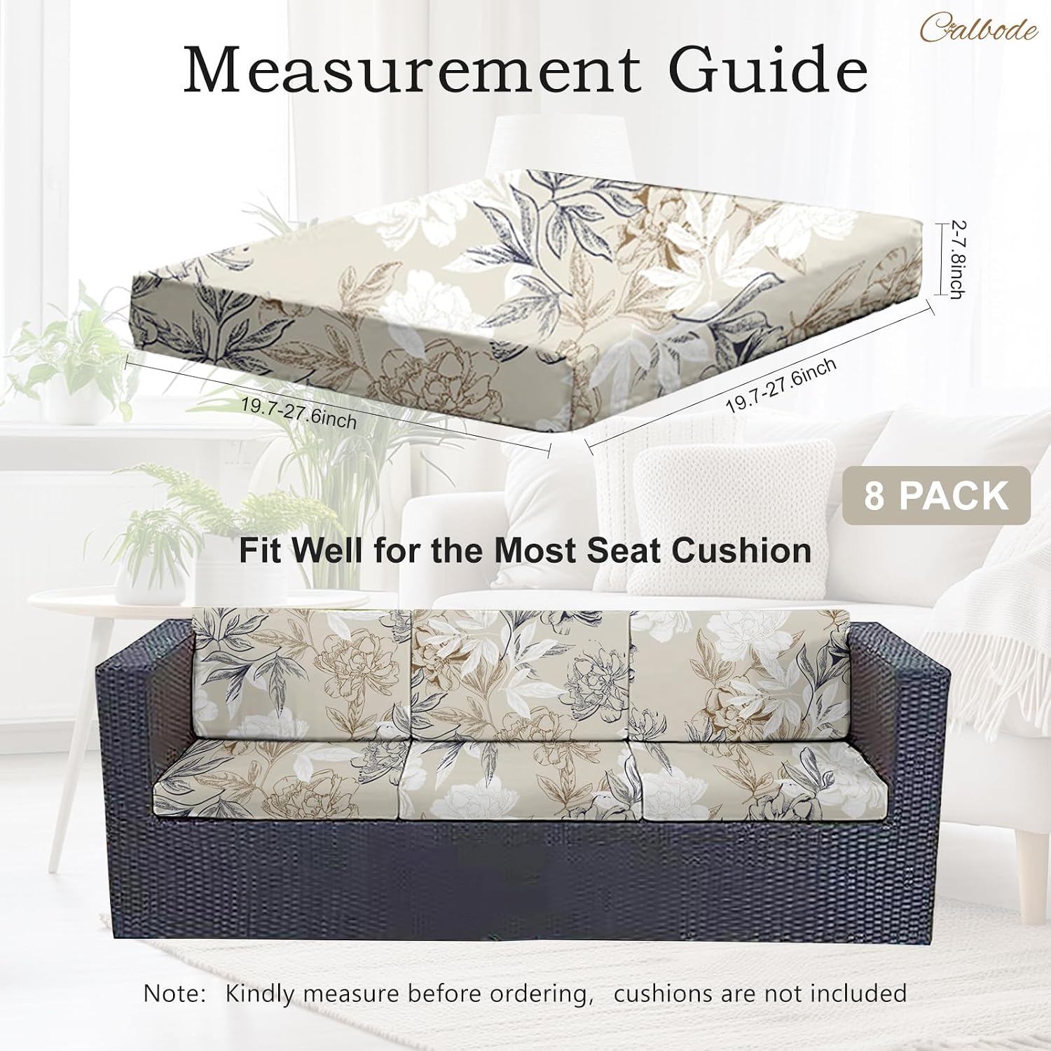 8Pcs Beige Stretch Waterproof Patio Cushion Covers