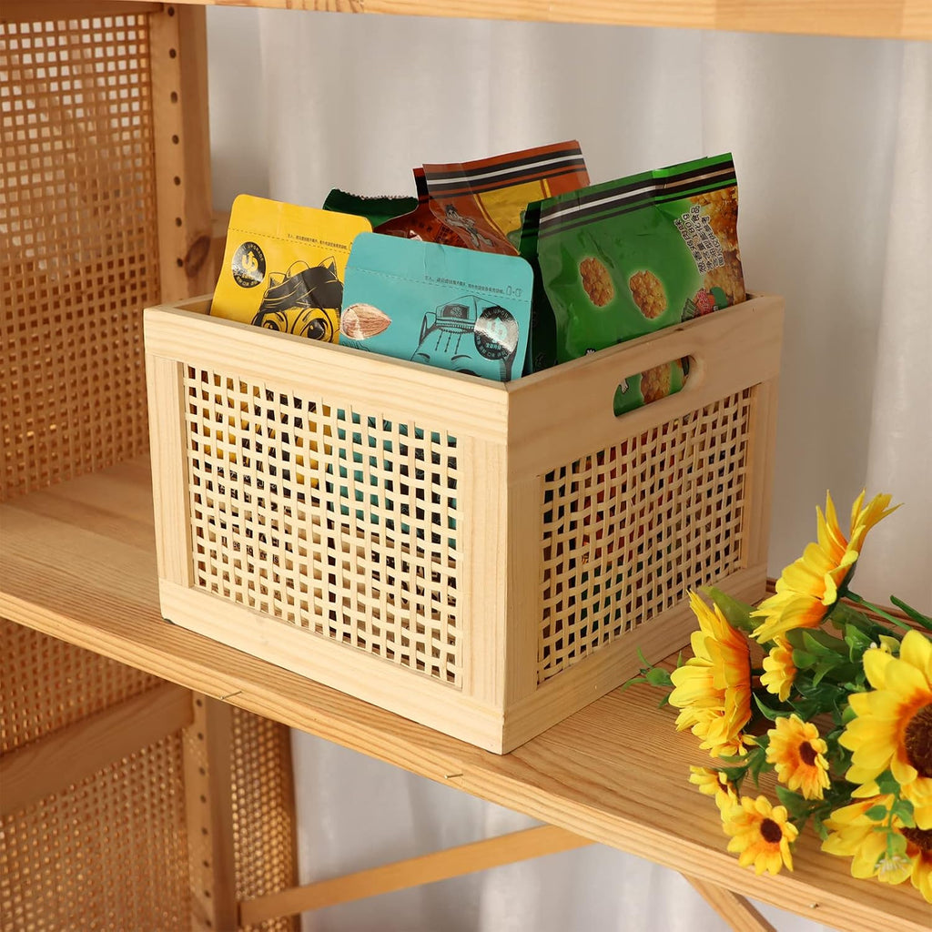 Bamboo Cube Wooden Storage Organizer Bins