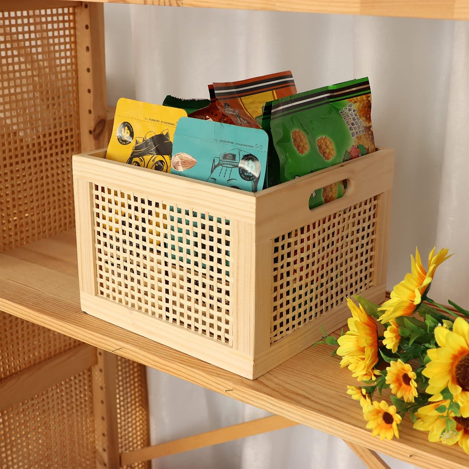 Bamboo Cube Wooden Storage Organizer Bins