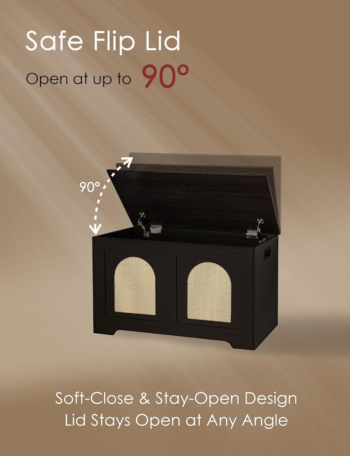 Espresso Rattan Flip Top Storage Bench Chest