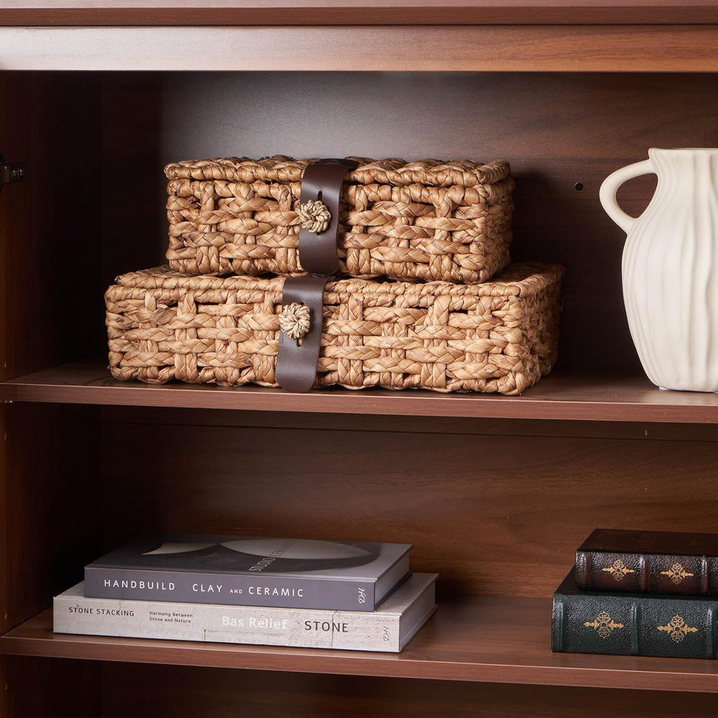 2 Pack Lidded Water Hyacinth Storage Baskets