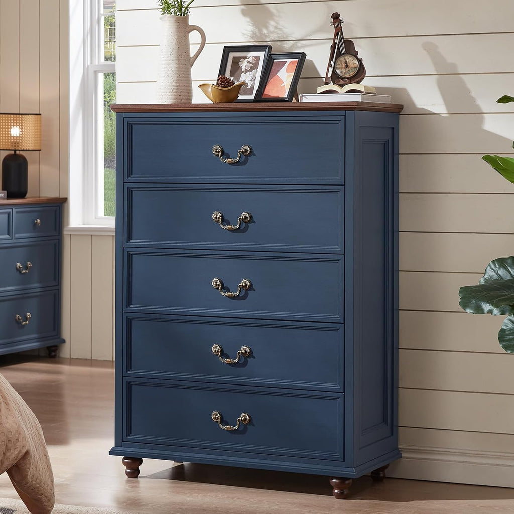 Navy Blue Farmhouse 5 Drawer Dresser