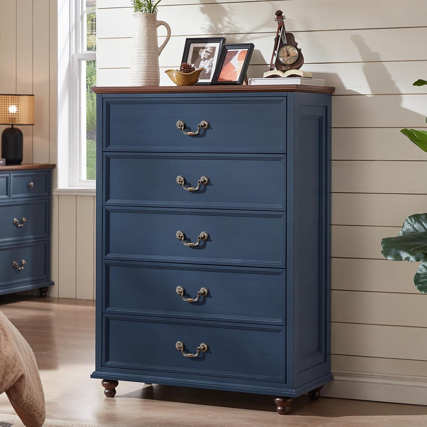 Navy Blue Farmhouse 5 Drawer Dresser