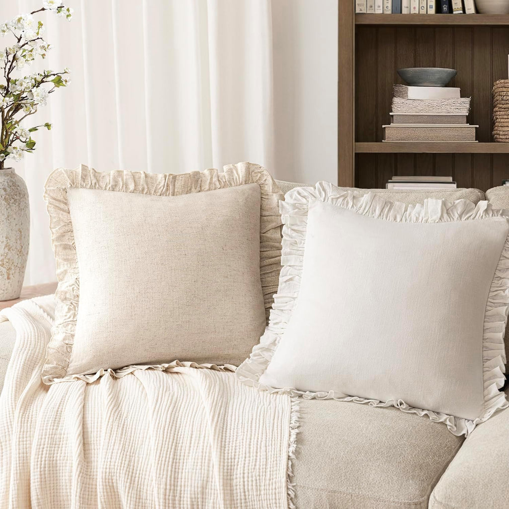 2 Pack Beige Ruffle Fringe Pillow Covers