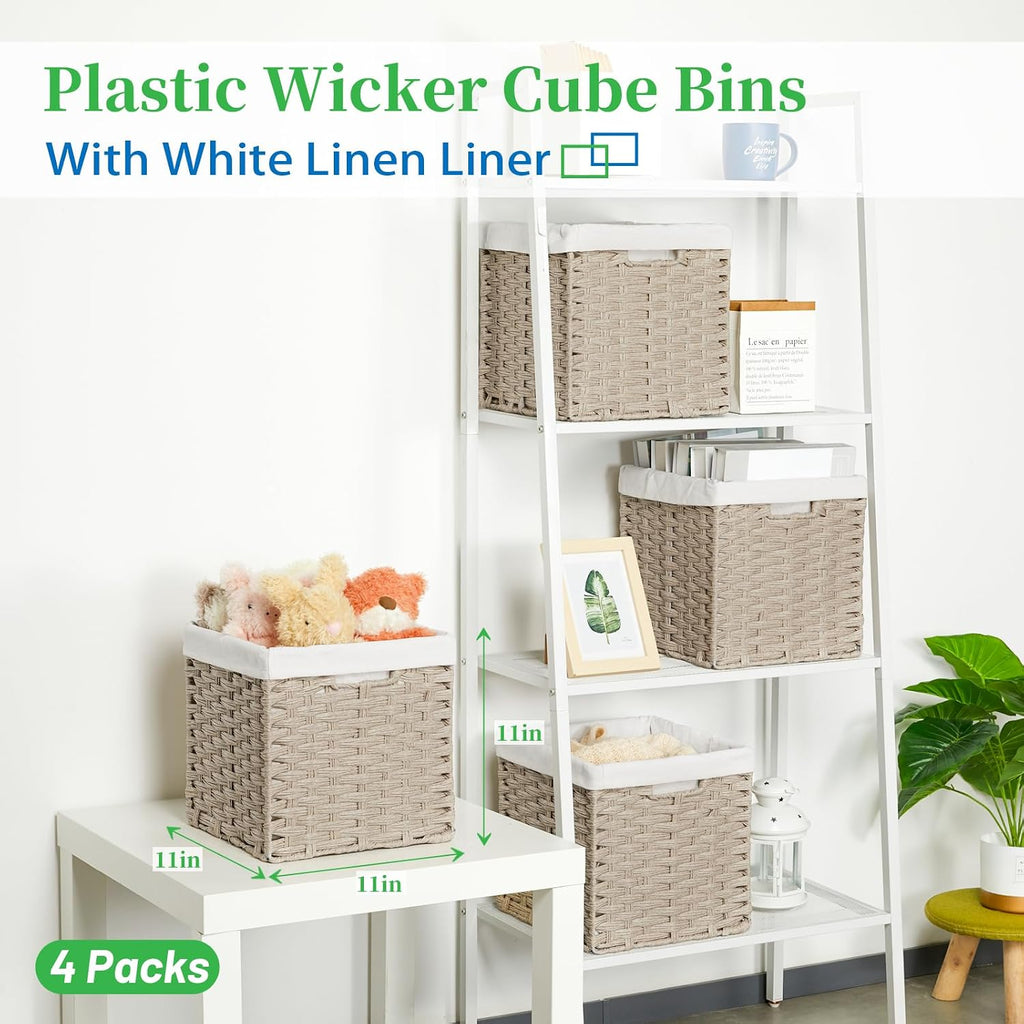 4 Pack Waterproof Imitation Wicker Cube Baskets