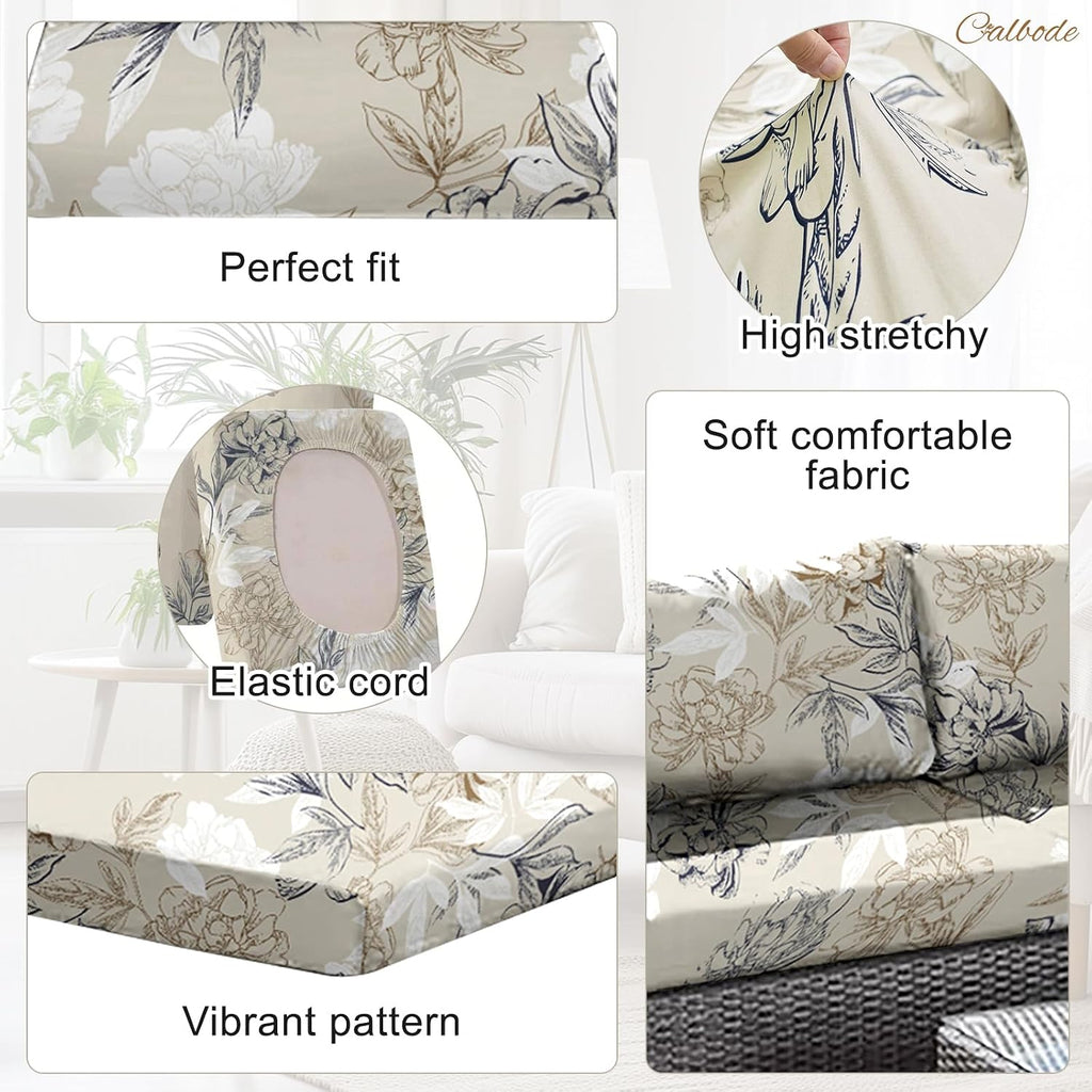 8Pcs Beige Stretch Waterproof Patio Cushion Covers