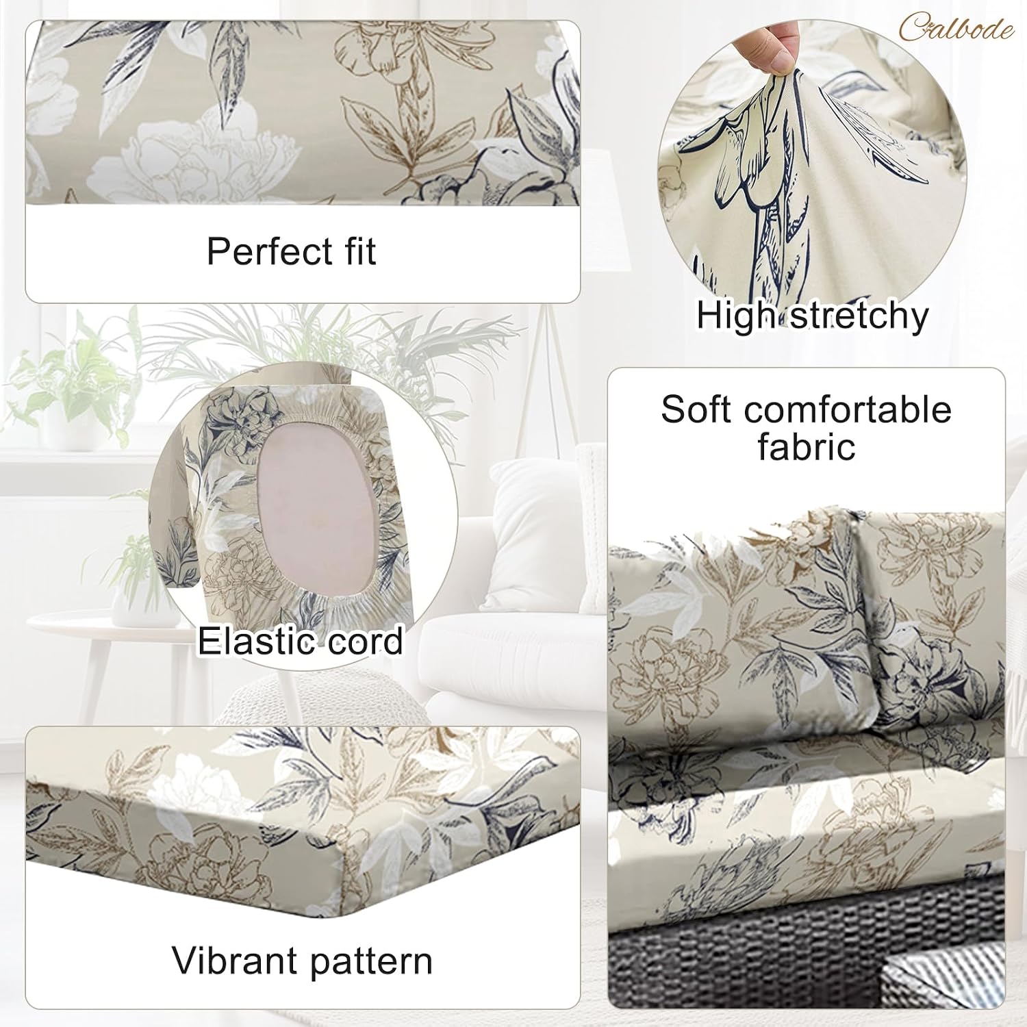 8Pcs Beige Stretch Waterproof Patio Cushion Covers