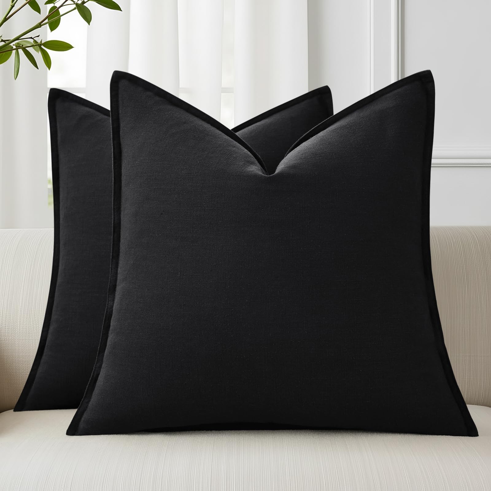 2 Pack Cream Flange Linen Pillow Covers
