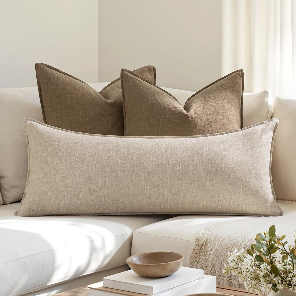 1 Pack Beige Boho Lumbar Pillow Cover