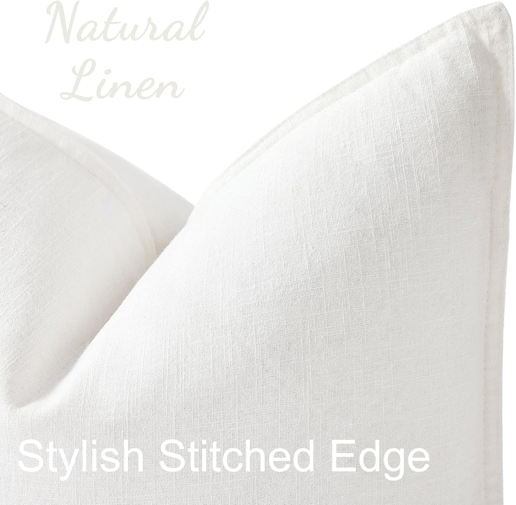 2 Pack Cream Flange Linen Pillow Covers