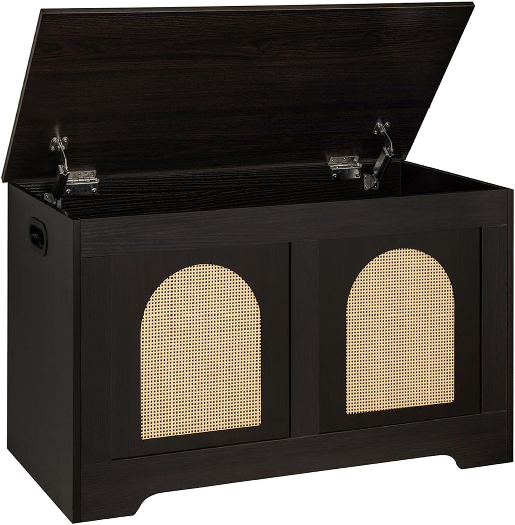 Espresso Rattan Flip Top Storage Bench Chest