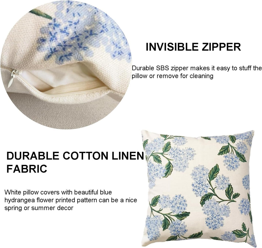 2 Pack Blue Hydrangea Floral Pillow Covers