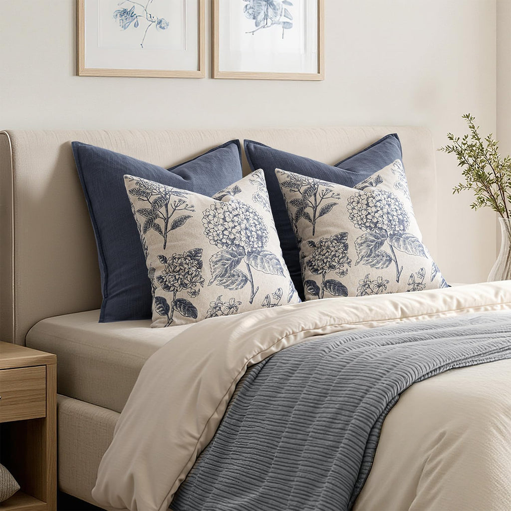 2 Pack Blue Hydrangea Floral Pillow Covers