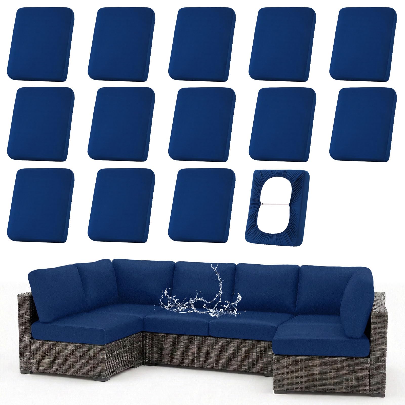 8Pcs Navy UV Waterproof Cushion Slipcovers