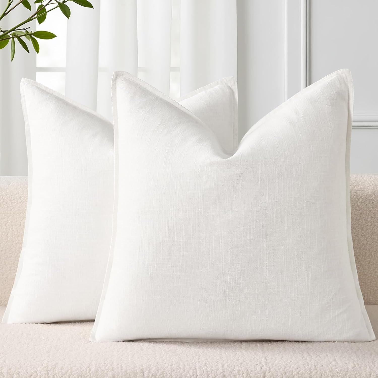 2 Pack Cream Flange Linen Pillow Covers