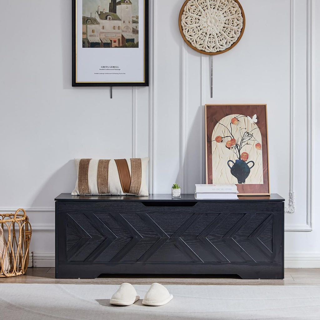 Black Extra Large Safety Hinge Storage Bench